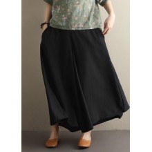 Summer  literary black elastic waist versatile wide leg culottes